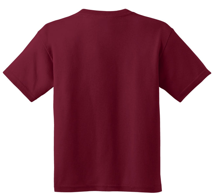 Rear View of Cardinal Red Gildan - Youth Heavy Cotton 100% Cotton T-Shirt. 5000B