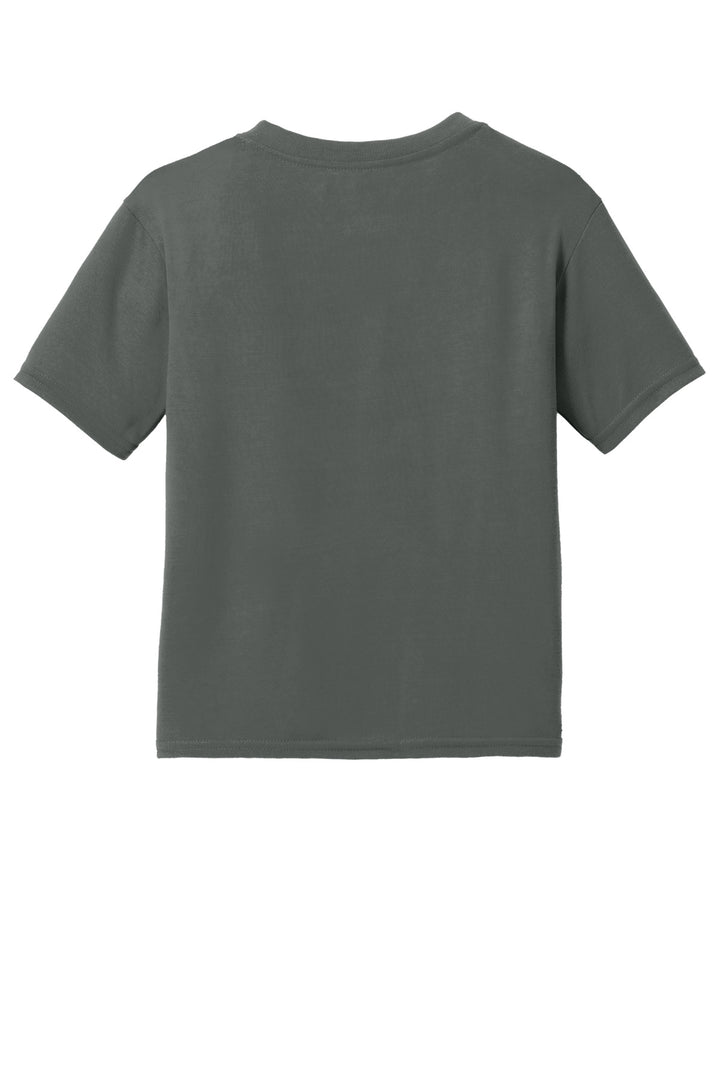 Rear View of Charcoal Gildan Youth Gildan Performance T-Shirt. 42000B