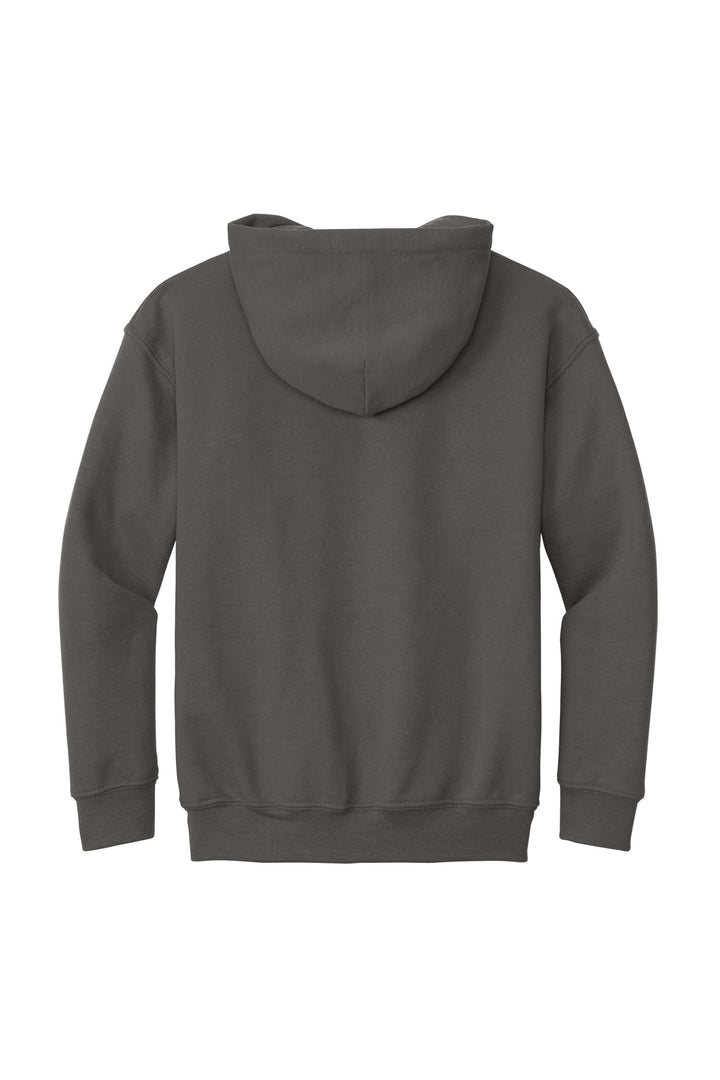Rear View of Charcoal Gildan - Youth Heavy Blend Hooded Sweatshirt. 18500B