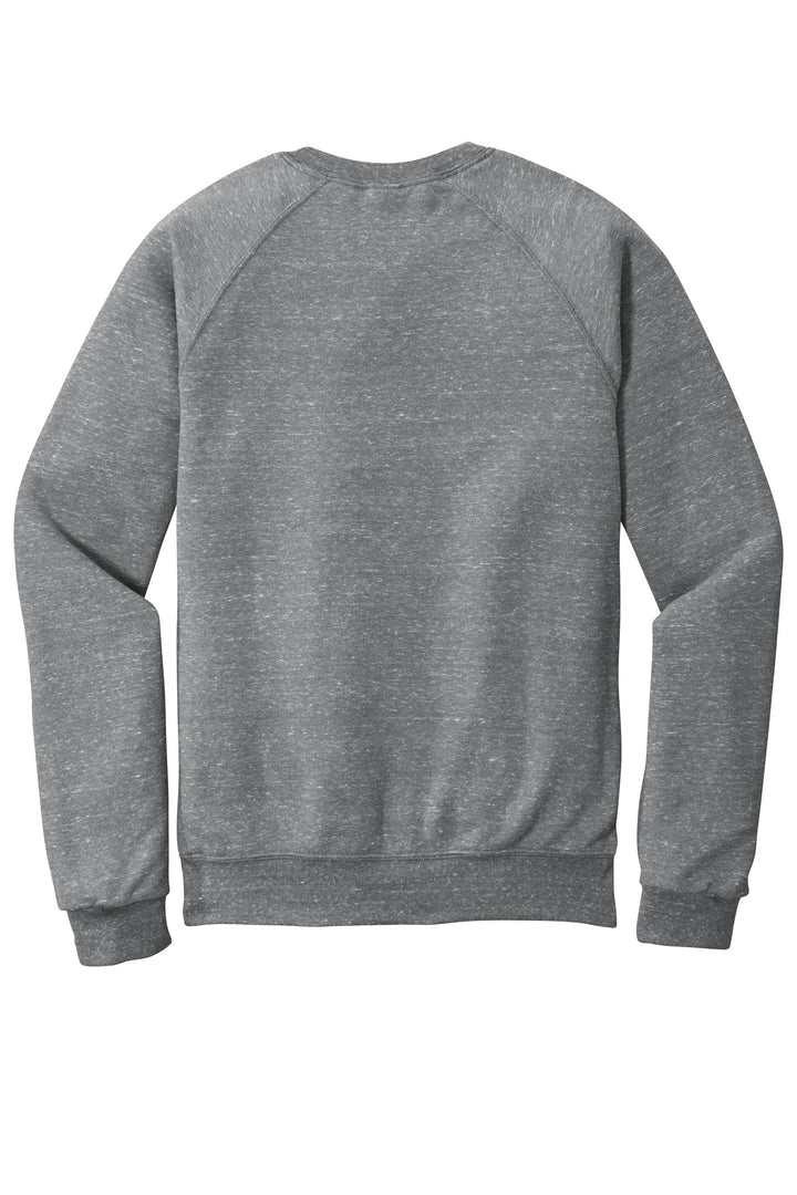 Rear View of Charcoal Jerzees Snow Heather French Terry Raglan Crew 91M