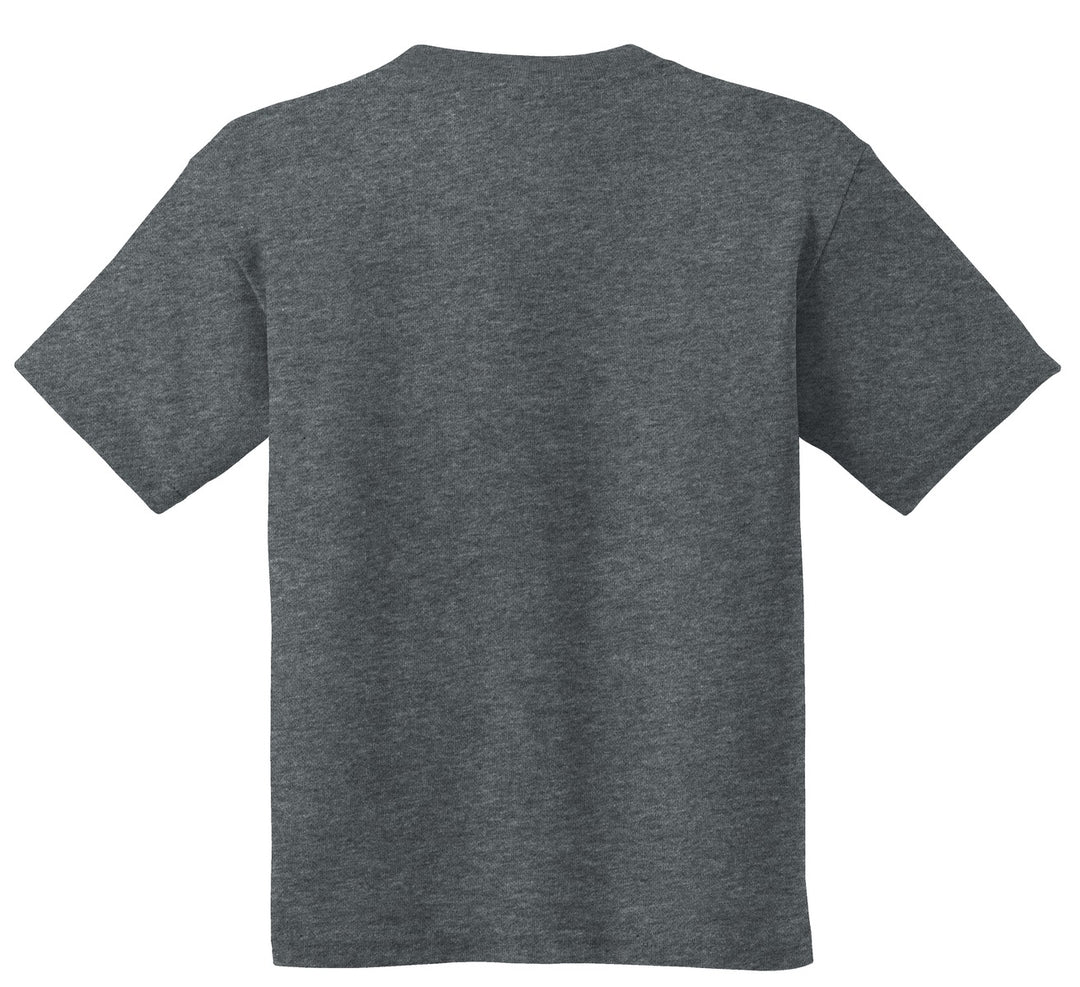 Rear View of Dark Heather Gildan - Youth Heavy Cotton 100% Cotton T-Shirt. 5000B