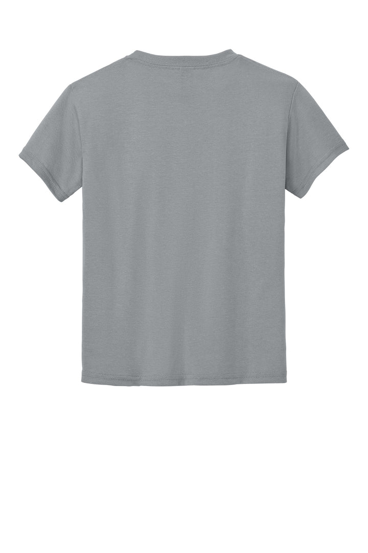 Rear View of Gravel Gildan Youth DryBlend 50 Cotton/50 Poly T-Shirt. 8000B