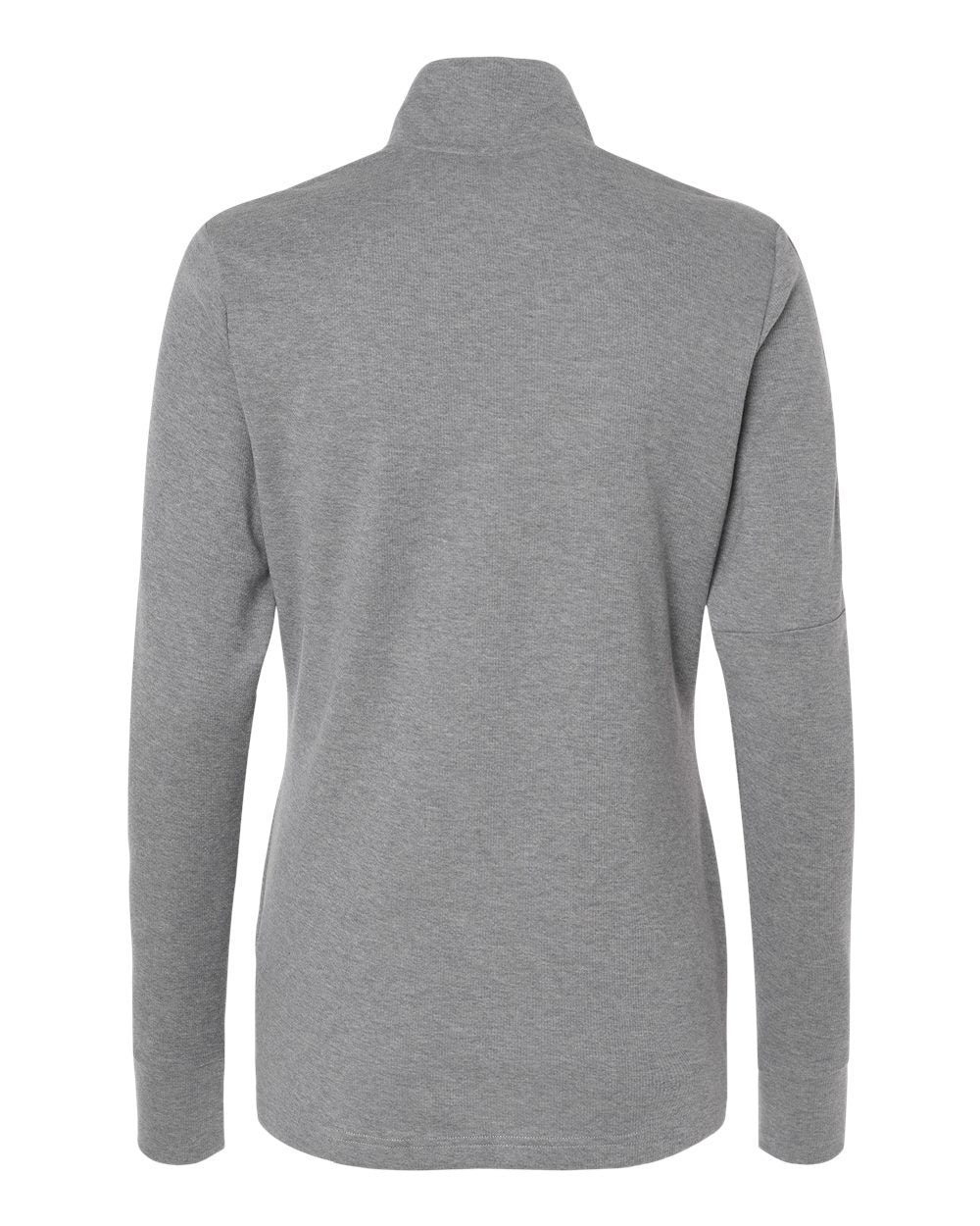 Rear View of Grey Three Melange Women's 3-Stripes Quarter-Zip Sweater - A555