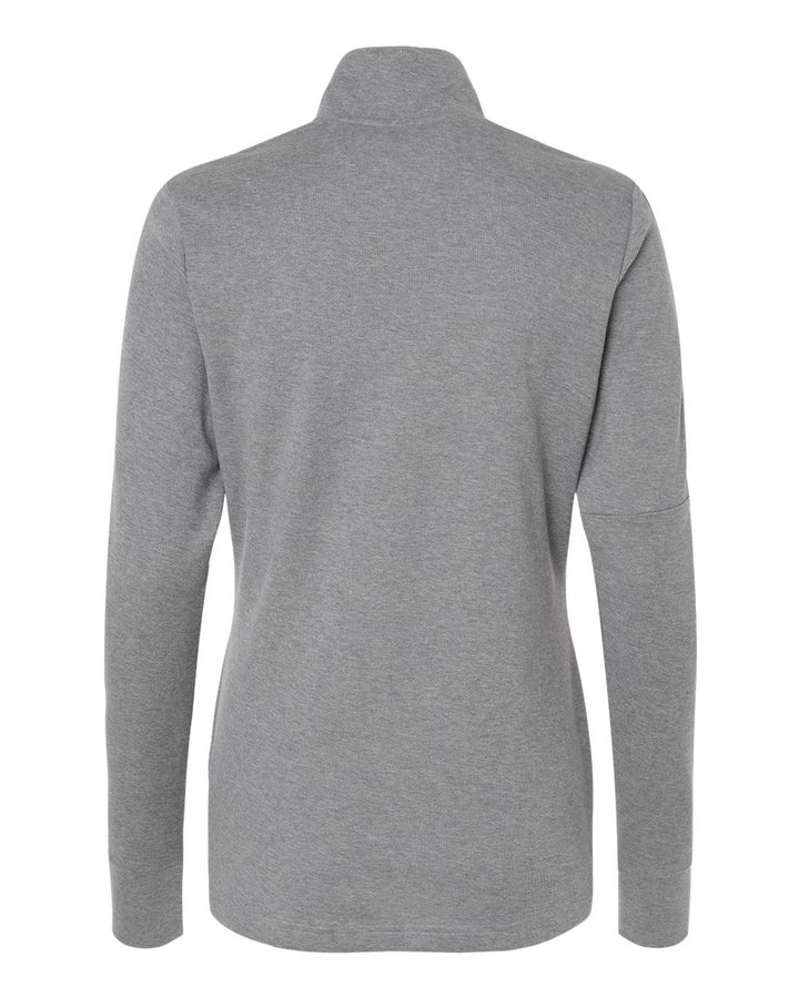 Rear View of Grey Three Melange Women's 3-Stripes Quarter-Zip Sweater - A555