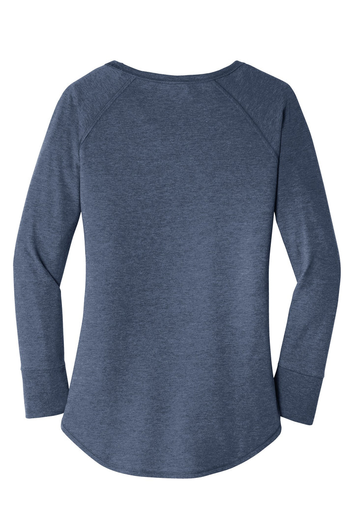 Rear View of Navy Frost District Women's Perfect Tri Long Sleeve Tunic Tee. DT132L