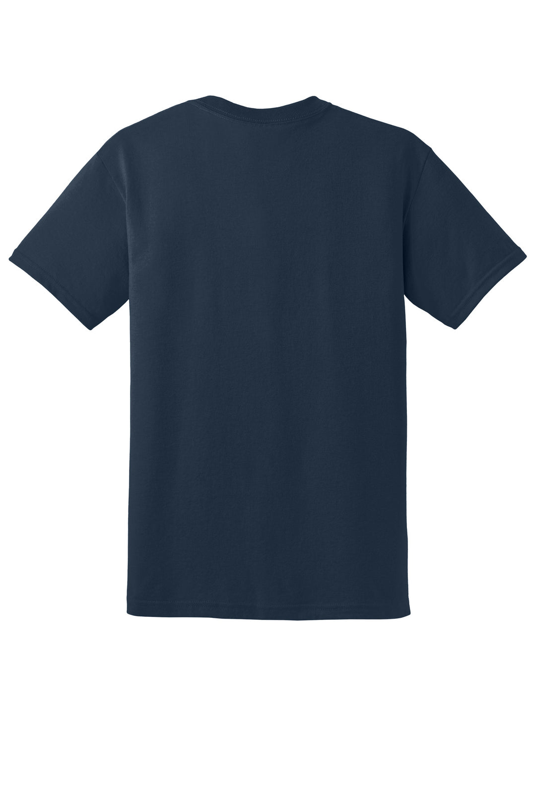 Rear View of Navy Gildan DryBlend 50 Cotton/50 Poly T-Shirt. 8000