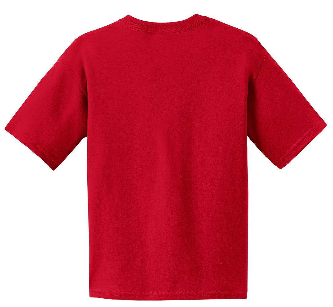 Rear View of Red Gildan - Youth Ultra Cotton 100% US Cotton T-Shirt. 2000B
