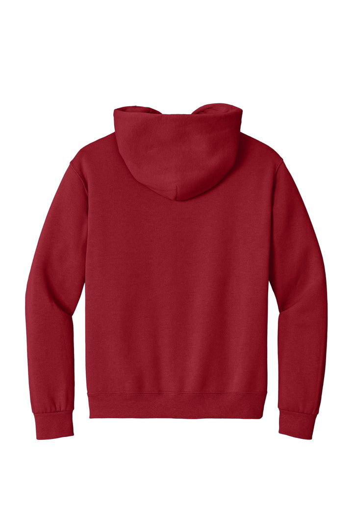 Rear View of True Red Jerzees Super Sweats NuBlend - Pullover Hooded Sweatshirt. 4997M