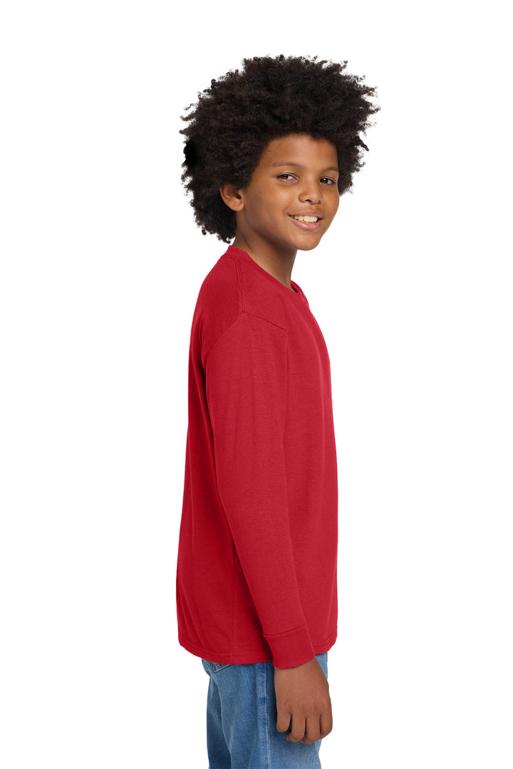 Red Gildan Youth Heavy Cotton 100% Cotton Long Sleeve T-Shirt. 5400B