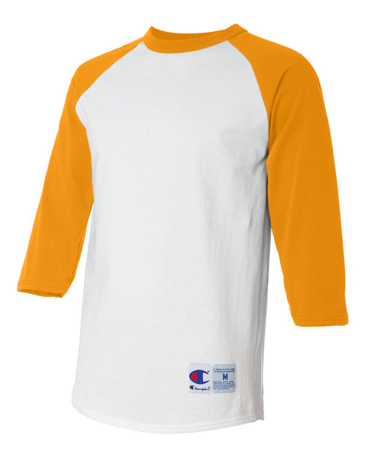 White/ Gold Raglan Sleeve Baseball T-Shirt - T137